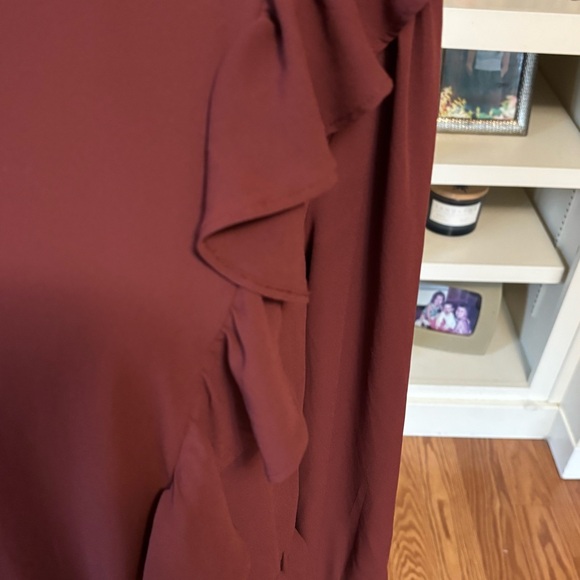 Ann Taylor Burgundy Ruffle Long Sleeve Peplum Blouse Large Romantic Boho Cottage - Picture 2 of 9